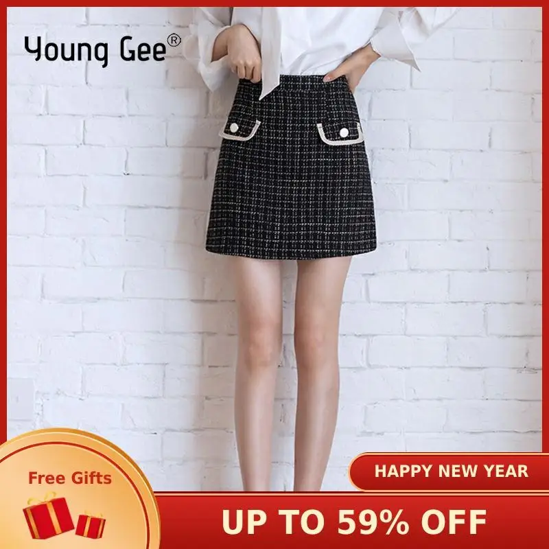 

Young Gee Tweed Mini Skirt Women Autumn Spring 2019 White Black Chic Short High Waist Office Ladies Work Skirts Faldas Mujer