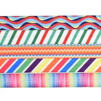 

HSDRibbon 5/8 inch 16 MM heat transfer printed stripe on fold over elastic for hair ties 5Yards Per Roll