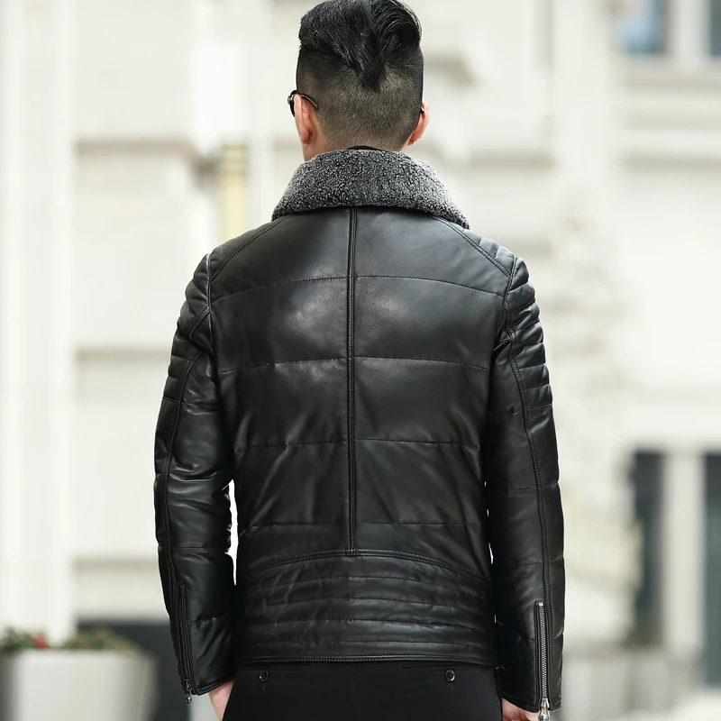 

Leather Down Jacket Luxury Genuine Leather Coat Men Mens Motorcycle Sheepskin Winter Jacket Plus Size SE319JR LWL1075