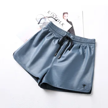 

New Leather Shorts Kind of Elastic Waist Broad legged Boots High Waist 100% Sheepskin Leisure Hot shorts