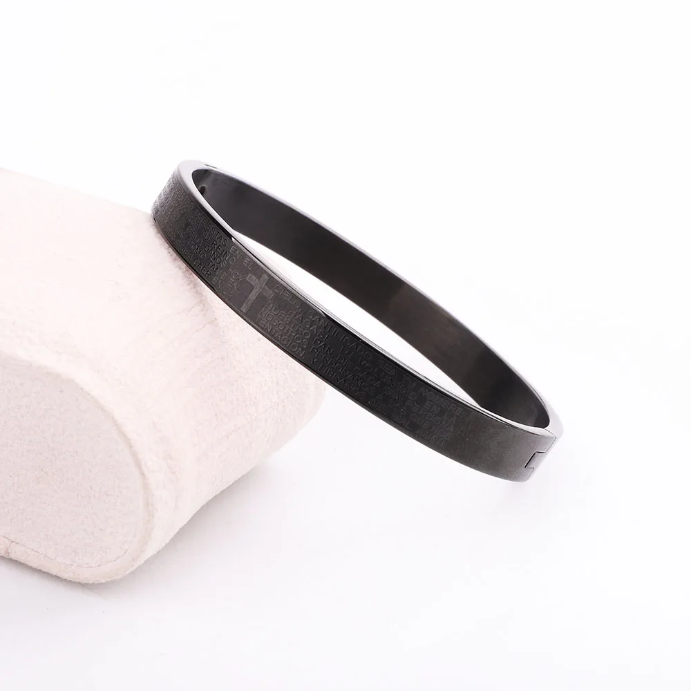 JARAVVI New High Quality 316L Stainless Steel Cross Prayer Text Bangle Bracelet Men - Image 2