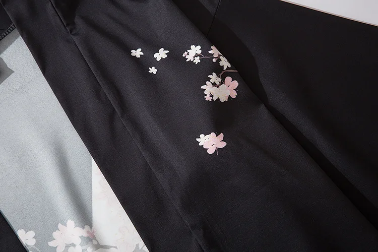 Peach blossom print before Japan open kimono cardigan kimono shirt jacket streetwear men's hip hop Harajuku summer coat