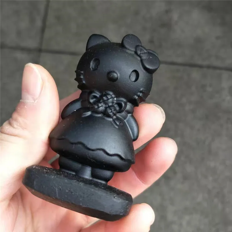 1 шт. натуральный 3D ручной резной обсидиан кварц аниме Хрустальная скульптура Кристалл хеллокитти ремесла для свадебного подарка