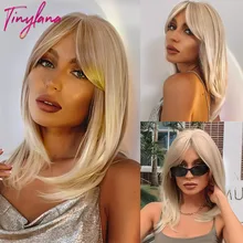 

Medium Bob Synthetic Wig with Side Bangs For Women Light White Brown Blonde Straight Layered Wigs Heat Resistant Daily Natural