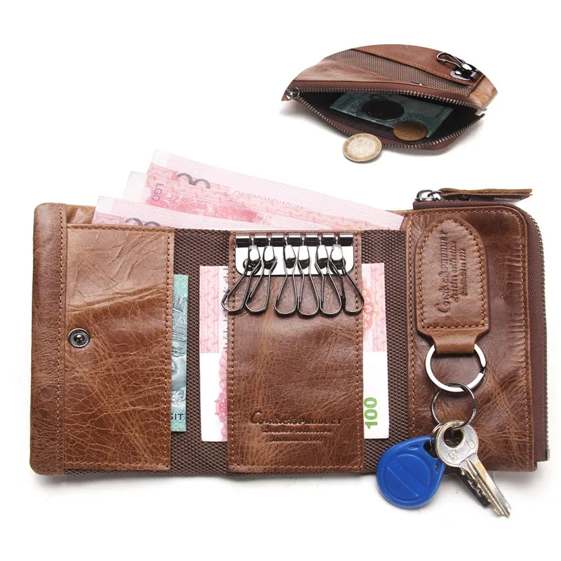 

2019wholesale luxury leather simple wallet key package organizer card package travel key storage bag coin purse protective cover