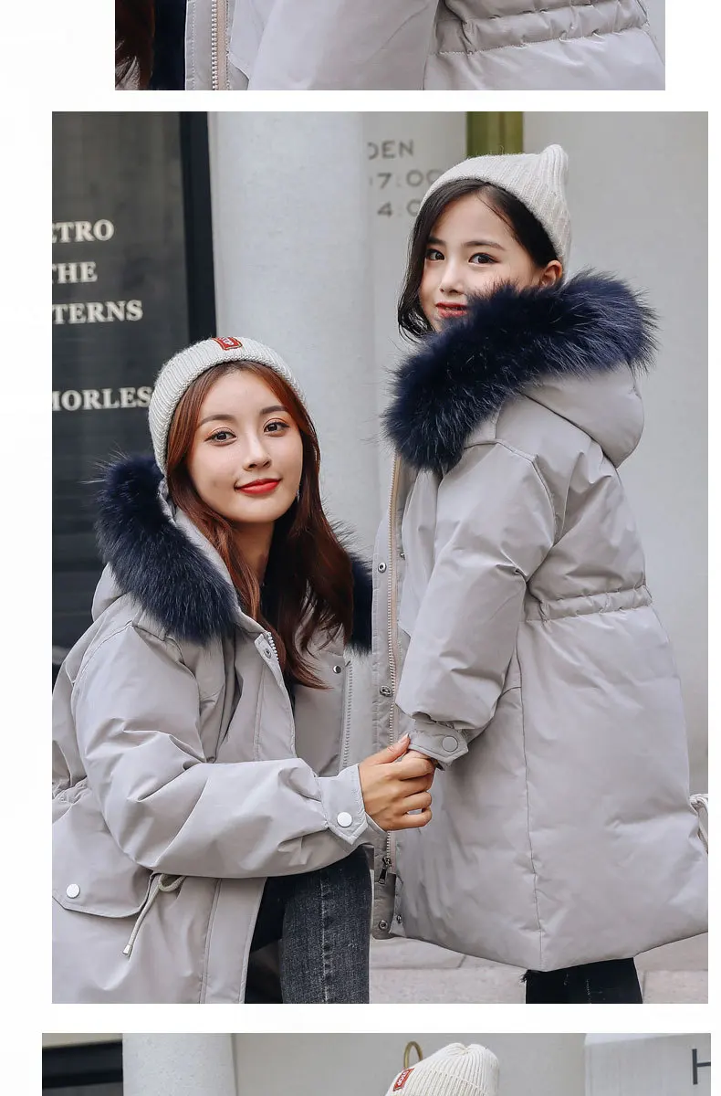 Пуховик для девочек Новинка года; Детский пуховик средней длины в Корейском стиле для всей семьи; куртка-пуховик на утином пуху