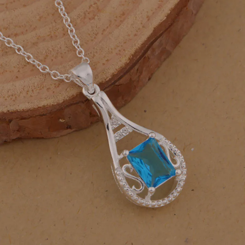 Bague Ringen, цветные драгоценные камни, подвеска в форме капли воды, ожерелье, серебро 925, ювелирные изделия для женщин, аквамарин, рубин, изумруд, вечерние