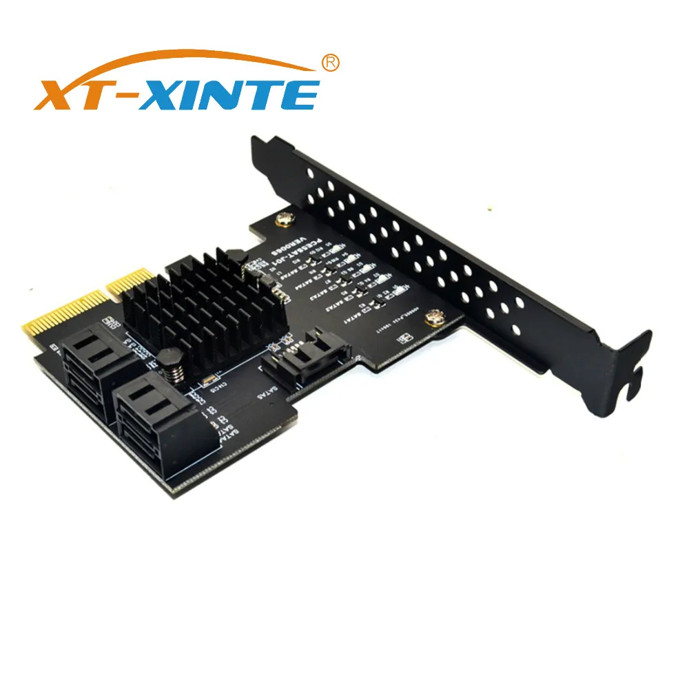 XT-XINTE SATA 3,0 к PCIe Плата расширения 5 портов 4X Gen 3 PCI Express SATA адаптер SATA 3 конвертер с теплоотвода JMS585 чип