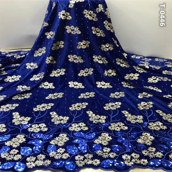

African Velvet Lace Fabric royal blue With Sequins Nigerian French Lace Fabrics 2020 High Quality Sequined For Wedding Dress
