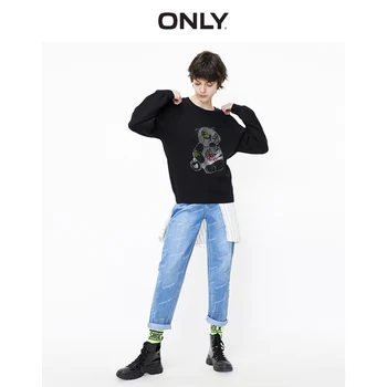 

ONLY Women's Loose Fit Black Cartoon Pattern Round Neckline Pullover Knit Sweater | 119424541