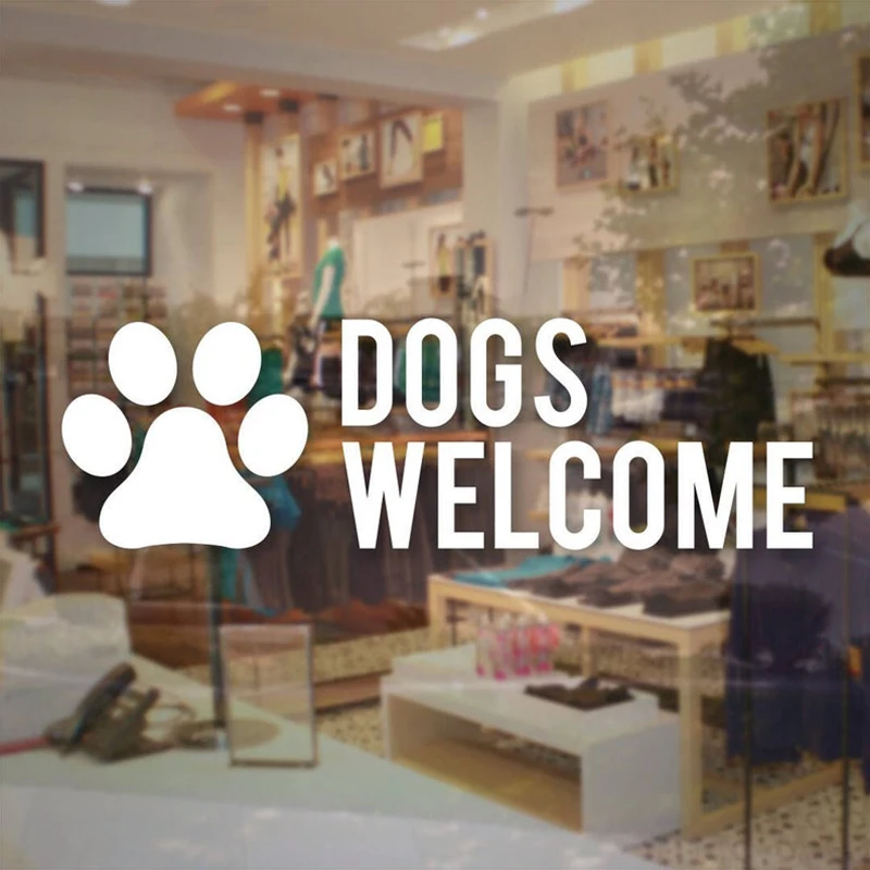 

Dogs Welcome Sticker Paw Print Store Business Pet Sign - Vinyl Decal for Door, Window, Wall A17-023