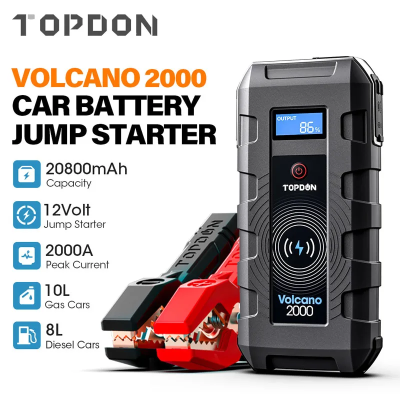 TOPDON 20800 мАч автомобильное пусковое устройство V2000 12V 2000A пик Портативный