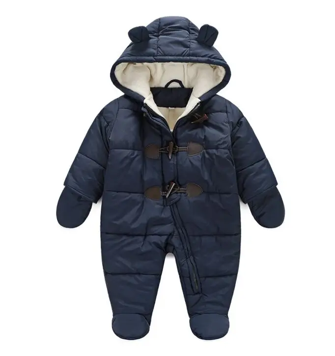 dark blue Зимняя одежда для новорожденных; хлопковые плотные теплые комбинезоны с капюшоном для малышей; комбинезон для мальчиков и девочек; детский зимний комбинезон; пуховая одежда; комбинезоны - Цвет: dark blue