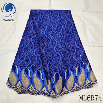 

BEAUTIFICAL african lace fabrics Blue cotton lace nigerian fabric with stones High quality voile lace fabric 5yards ML6R74