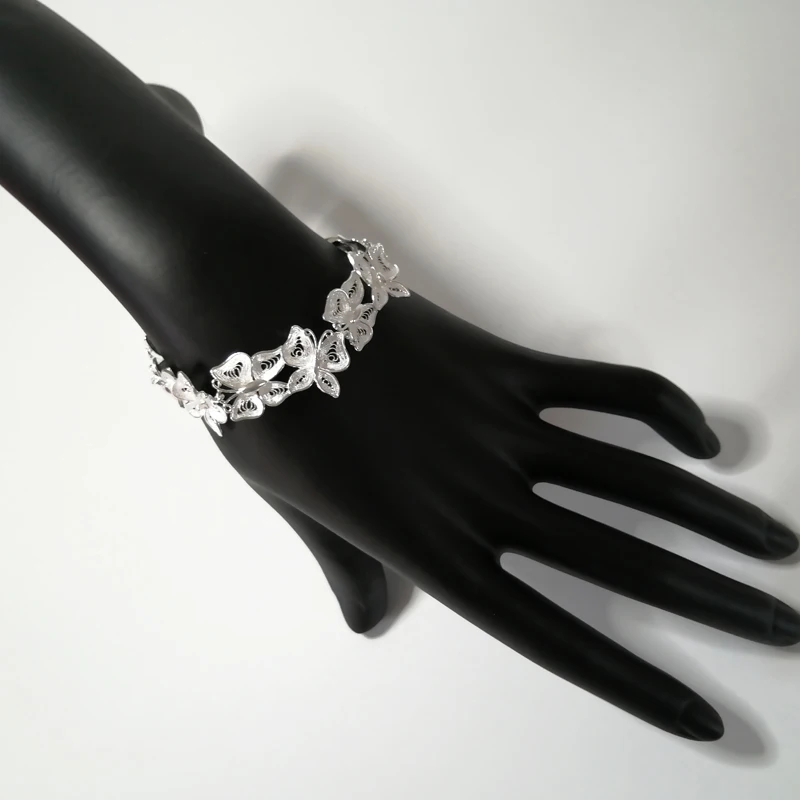 Женский браслет с бабочкой из стерлингового серебра 999 пробы, браслеты ручной работы для женщин, роскошные ювелирные изделия в винтажном этническом стиле, ручная цепочка на руку