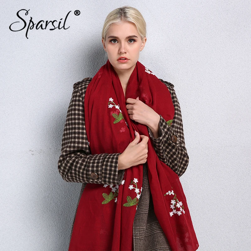 

Sparsil New Spring Women Flower Embroidery Scarves Long Cotton Linen Head Scarf Fashion Daily Shawls Hijabs For Lady Muslim Wrap