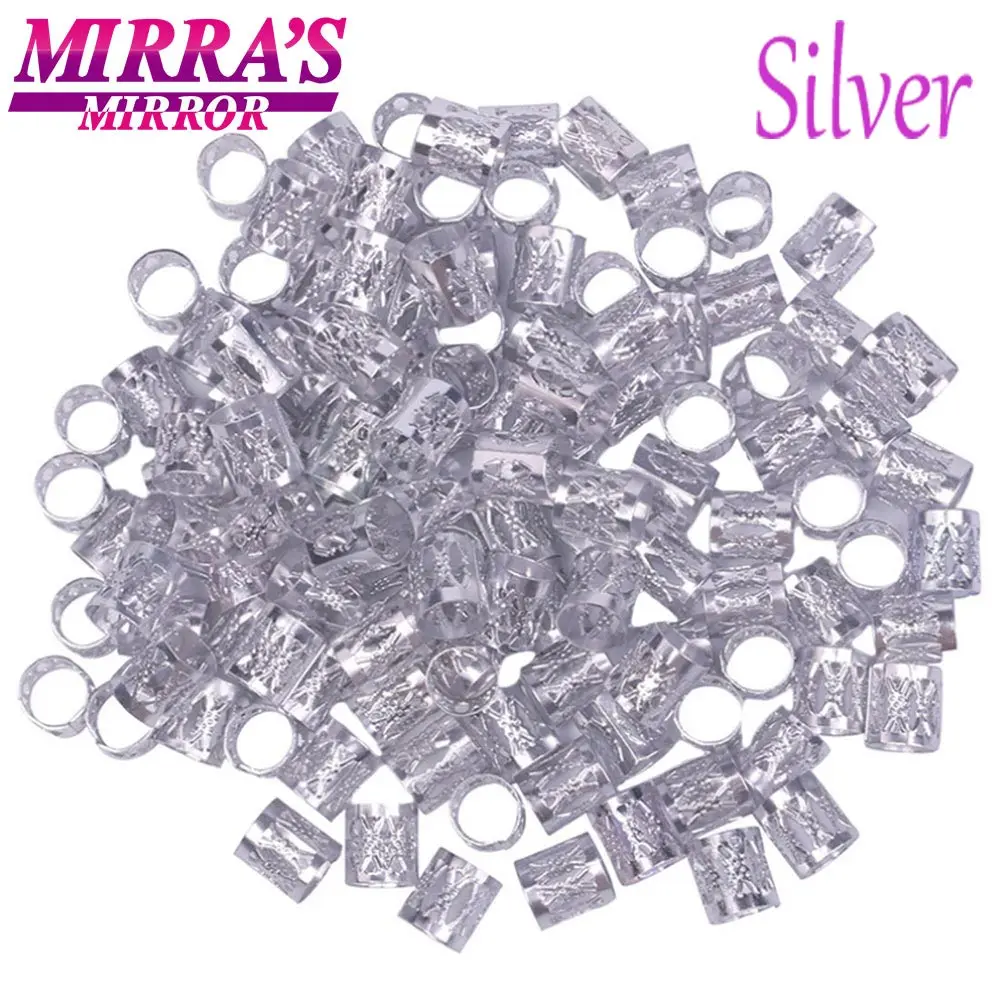 Mirra's Mirror, 100 шт, смешанные аксессуары для дредов, золотые бусины для волос, для косичек, серебряные кольца для волос для девочек, регулируемые манжеты, клипсы - Цвет: 100pcs Silver
