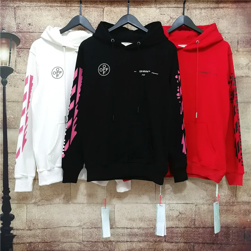 

19SS OFF-WHITE OW 99 rendering pink graffiti hooded men's couplelarge version Sweatshirt