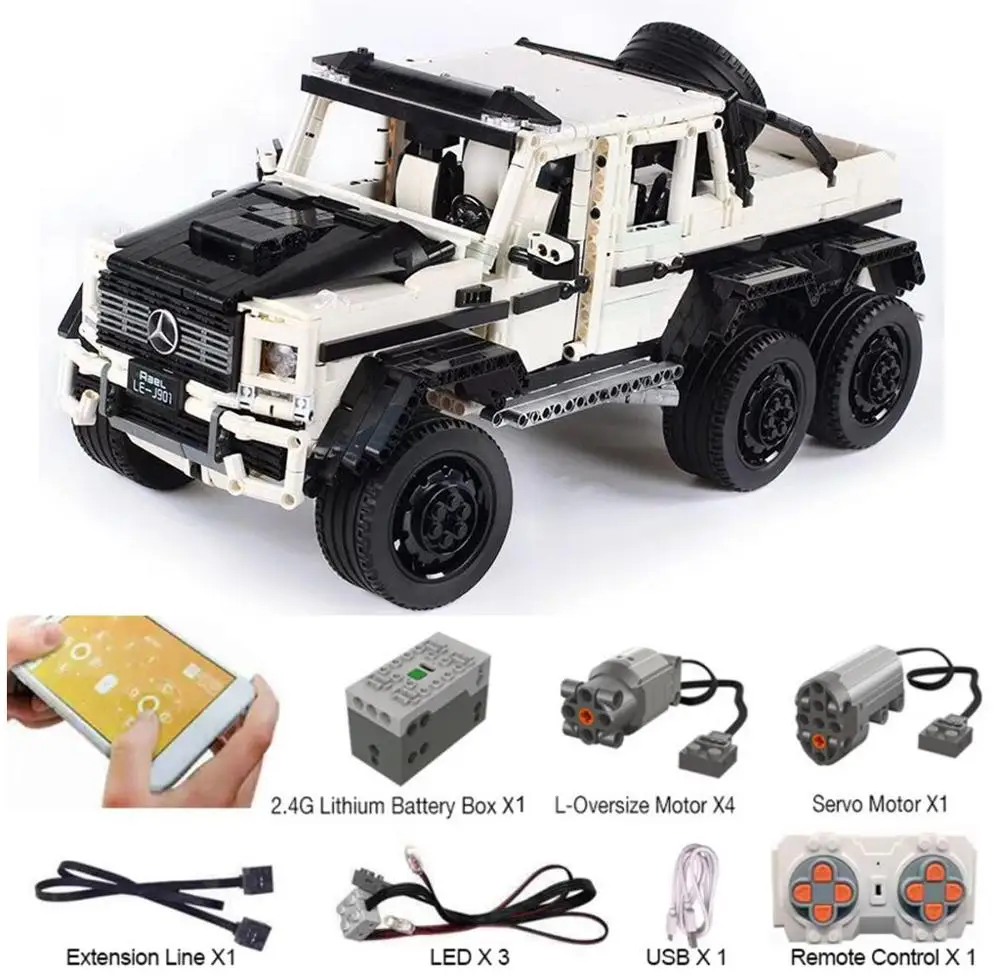 RC white J901 Technic серии G63 6x6 land cruiset модель строительные блоки набор совместимых MOC классический RC Автомобиль Стайлинг игрушки - Цвет: RC white