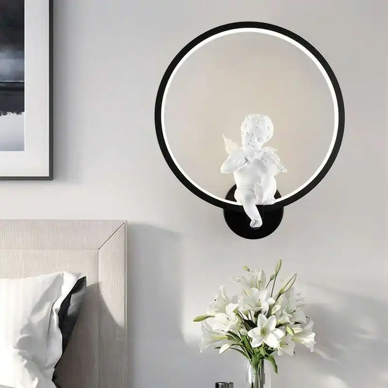 

Creative Angel Wall Lamp Led 18W Fixture Tricolor Dimming Led Warm Metal Lamp Atmosphere Light Room Indoor Lighting Miroir Mural