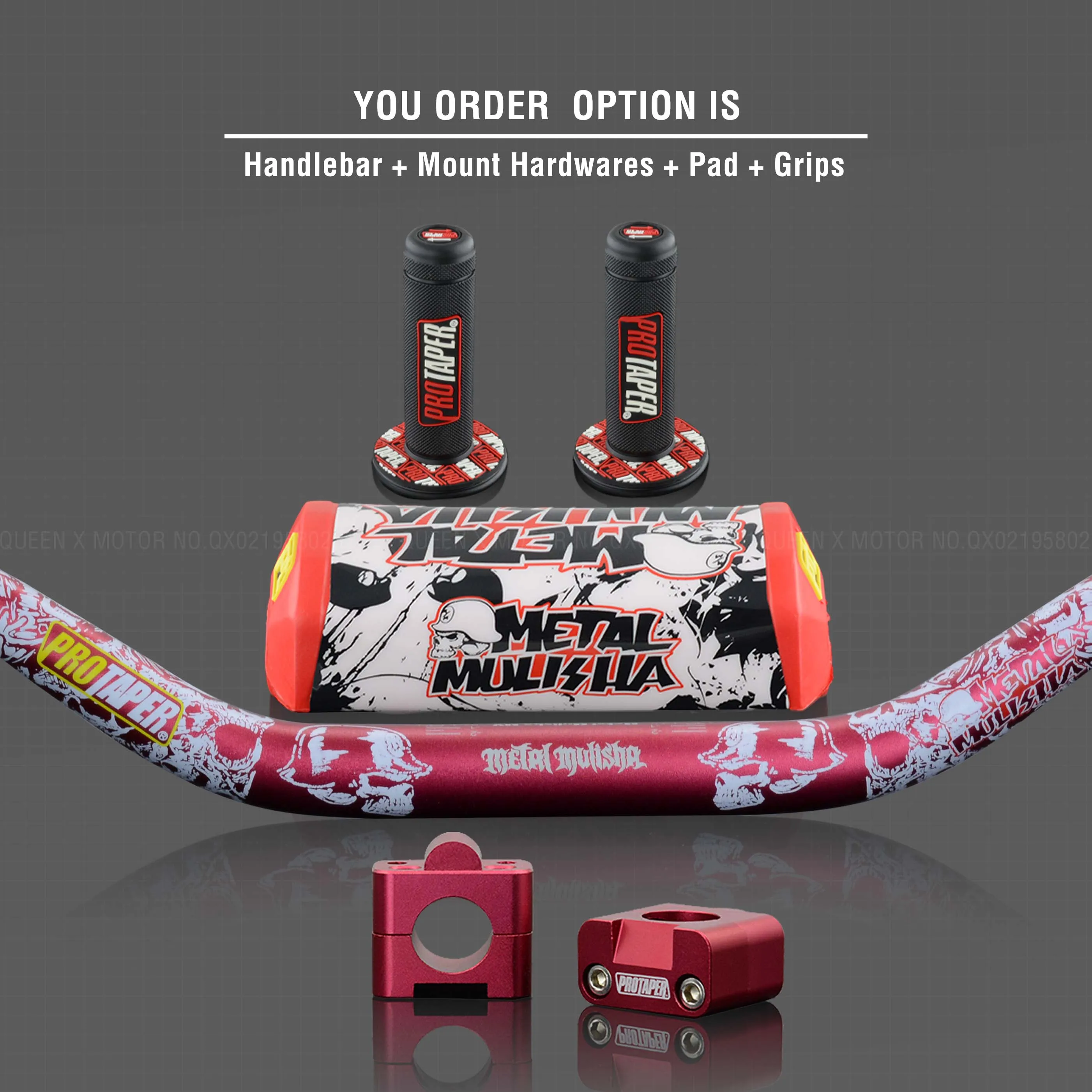 Руль для Pro Taper Pack Bar 1-1/" 6 дней Fatbar Колодки Ручки Pit Pro Racing Dirt Pit Bike мотоцикл с адаптер cnc - Цвет: Red Full Kit