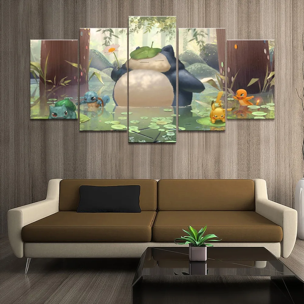 Home Decor Poster HD Pictures Prints Canvas 5 Piece Modular Classic Cartoon Pokemon Game Living Room Decorative Painting Framed