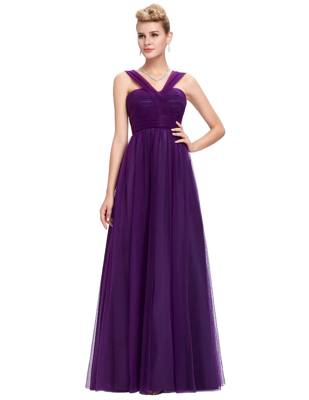 Vestidos de madrinha2019 тюль сексуальный V шеи линии фиолетовый элегантные платья подружки невесты длинное свадебное платье для гостей