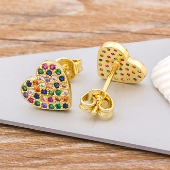 Top Quality Copper Stud Earrings Heart Crystal AAA CZ Gold Color Jewelry Hot Sale Party Wedding New Year Gift for Women Girls