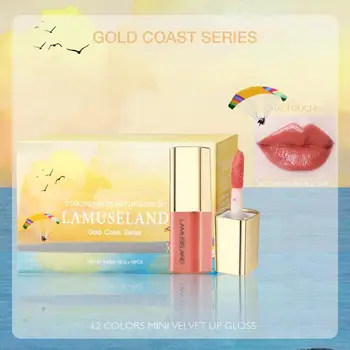 

LAMUSELAND Gold Coast Series 12Pcs/Set Velvet Moisture Lip Gloss Travel Set #LA0007