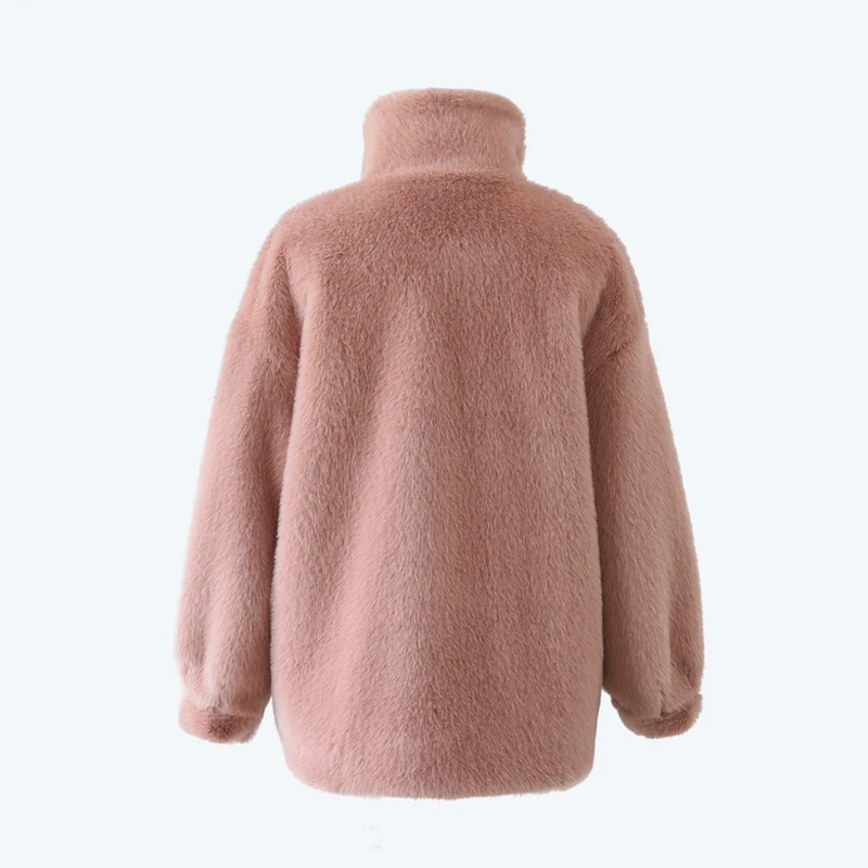 Korean Style Cute Pink Fake Mink Fur Jacket Coat Women Winter Thicken Warm Overcoat Fashion Street Shaggy Faux Fur Overwear