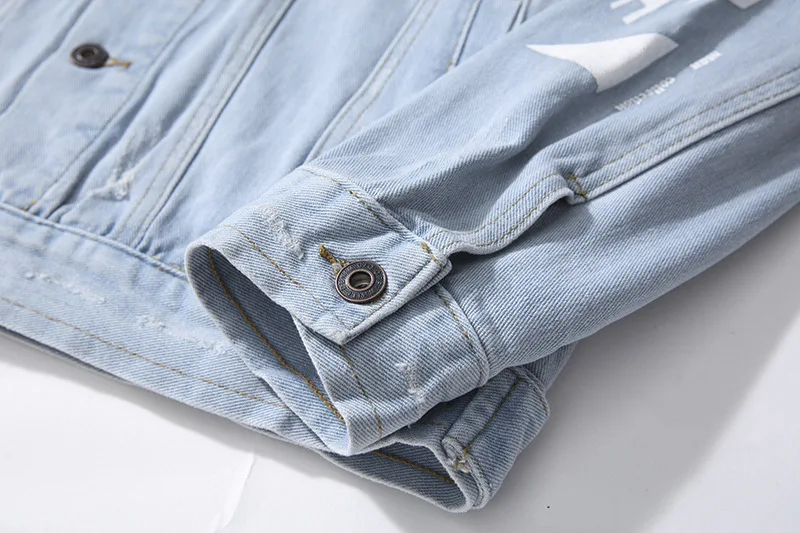 Off White Классическая основа-рука слоган стирка Ретро Osteoclast дизайн узорная джинсовая куртка мужская