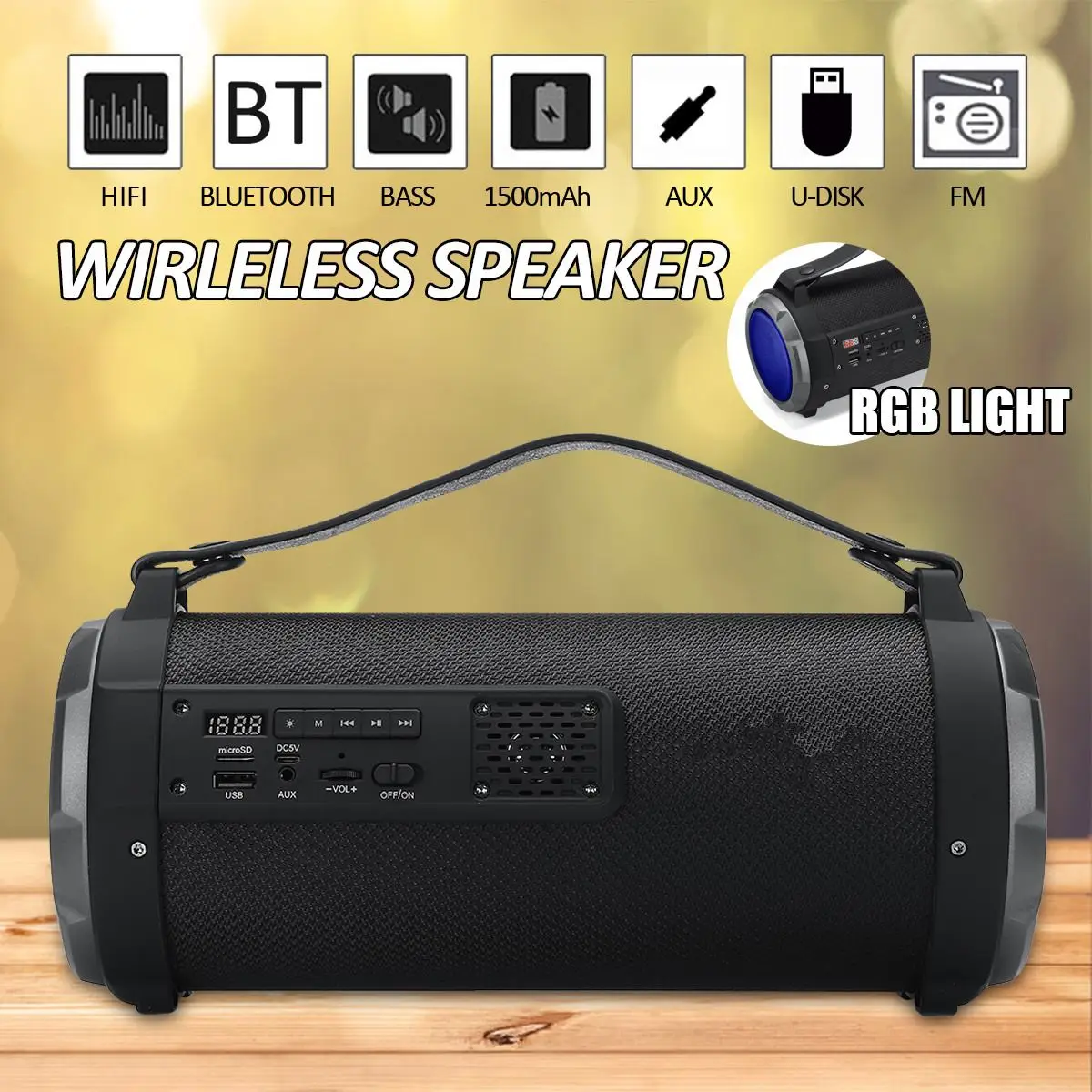 

Mini Portable Wireless bluetooth Speaker Stereo Phone Radio Music Subwoofer Column Speakers With RGB Lights Support AUX FM USB