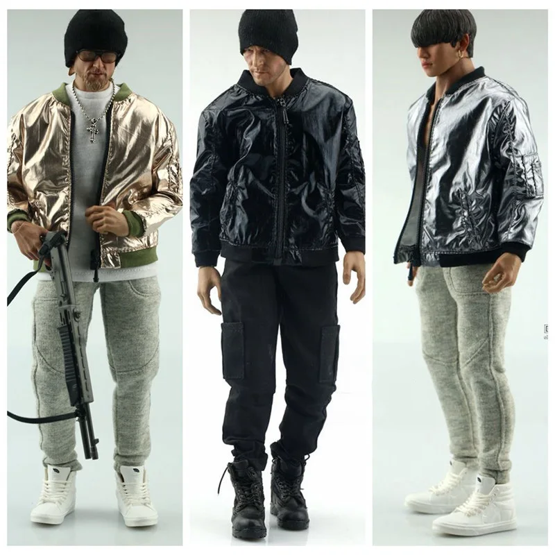 

1/6 Scale Male Figure Faux Leather Jacket Men Fashion Coat Baseball Shirt Style Jacket Bright Closing for 12'' Action Figure