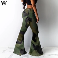 Womail, камуфляжная расцветка, расклешенные штаны для женщин, джинсы для мам, рваные джинсы размера плюс, джинсовые штаны, повседневные рваные джинсы для женщин