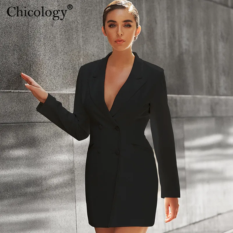 Chicology double breasted elegant office lady blazer dress long sleeve American jacket suit summer autumn women clothing