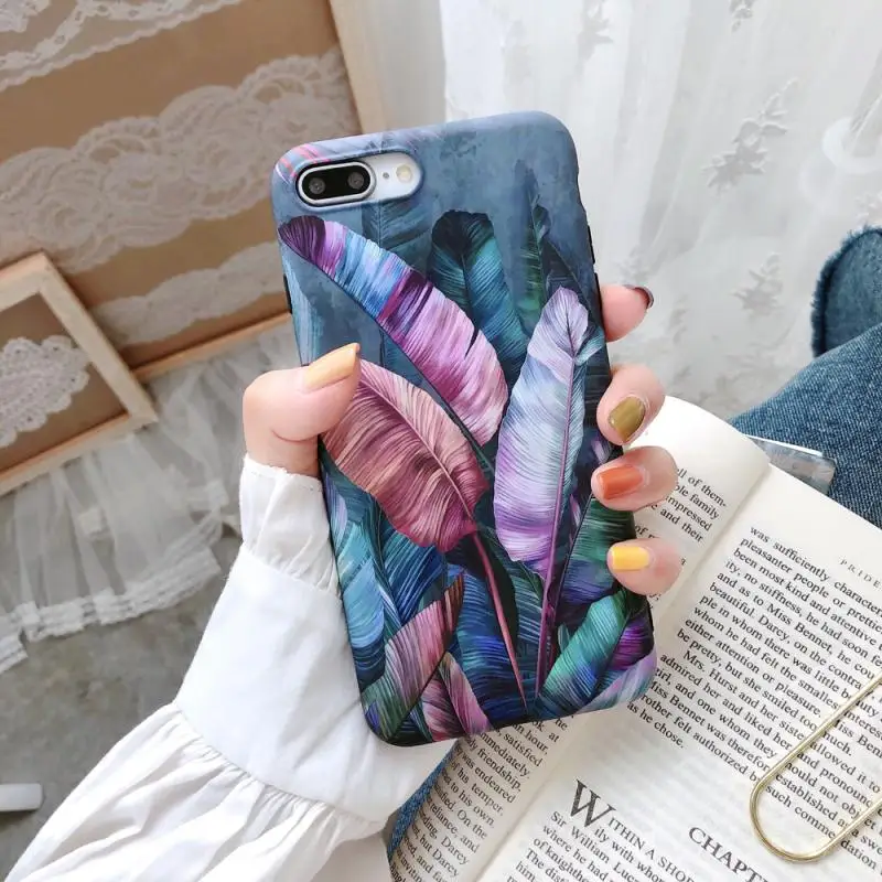 

1pcs Phone Cases Colorful Banana Leaves Phone Case for Iphone XS Max X XR Back Cover Fashion Leaf Cases Luxury