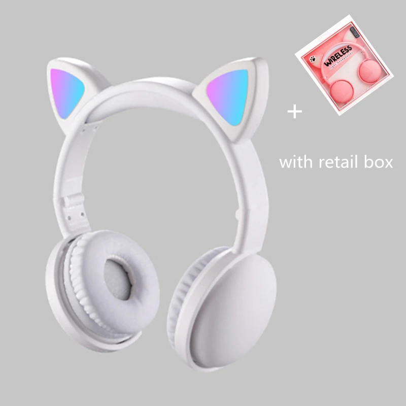 Новое поступление RGB цветной светодиодный кошачий наушник с шумоподавлением Bluetooth 5,0 гарнитура для взрослых и детей с микрофоном - Color: white with box