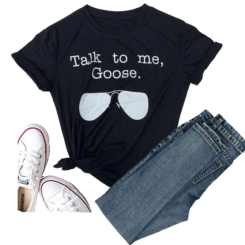 

Talk To Me Goose Sunglasses Short Sleeve Graphic Tees Print Funny T Shirts Cute Casual Summer Tops
