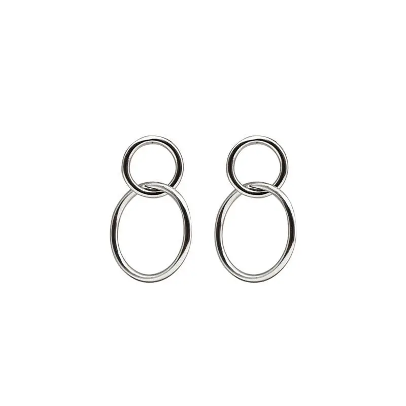 LKO 925 Sterling Silver Fashion Simplicity Generous Geometric Circle-Shape Double Circle Stud Earrings For Women Jewellery Gifts - Image 5