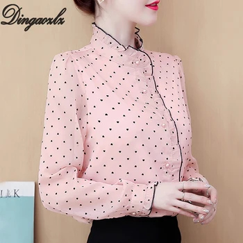 

Dingaozlz Spring 2020 New fashion Printed Top Ruffles Chiffon Shirt Long sleeve Women blouse