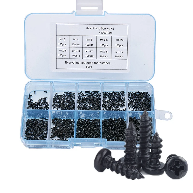 

500/1000pcs/set M1 M1.2 M1.4 M1.7 Mix Pa Phillips Head Micro Screws Round Head Self-tapping Electronic Small Wood Screws Kit