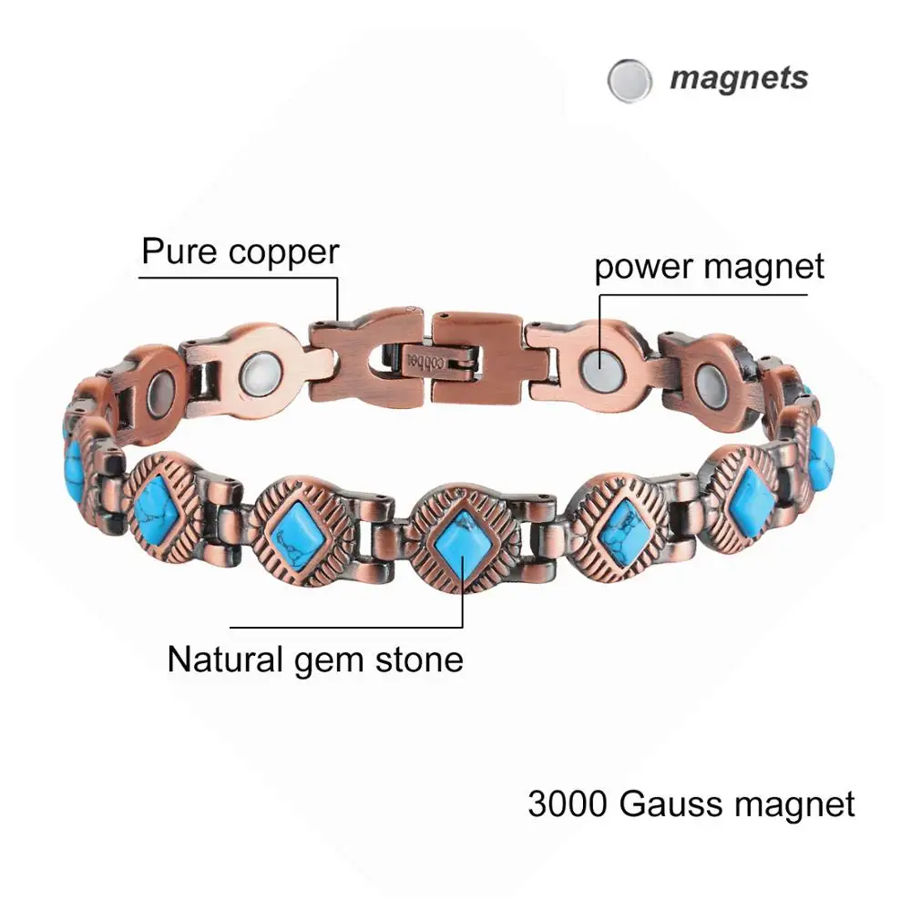 Oktrendy Copper Magnetic Bangle Bracelet with Natural Gem Stone Women Vintage Copper Magnetic Bracelet Arthritis Chain Wristband