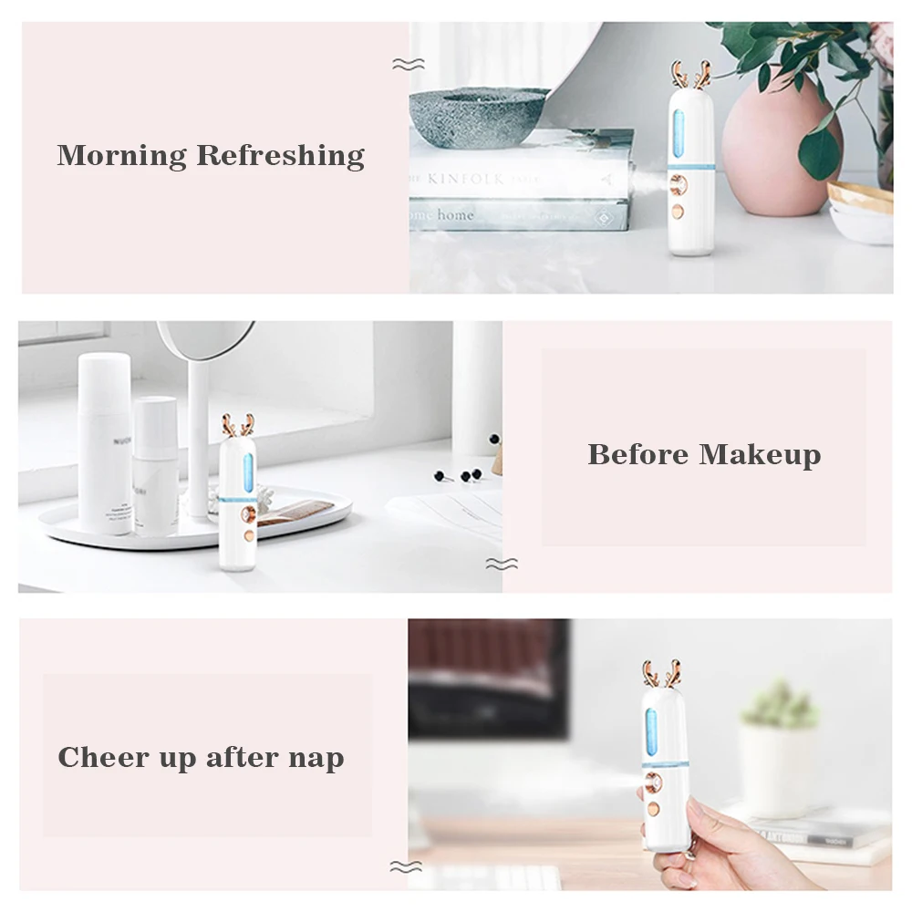 Water Replenishing Atomizer Nano Handy Facial Mister Cool Mist Face Sprayer Facial Steamer USB Rechargeable