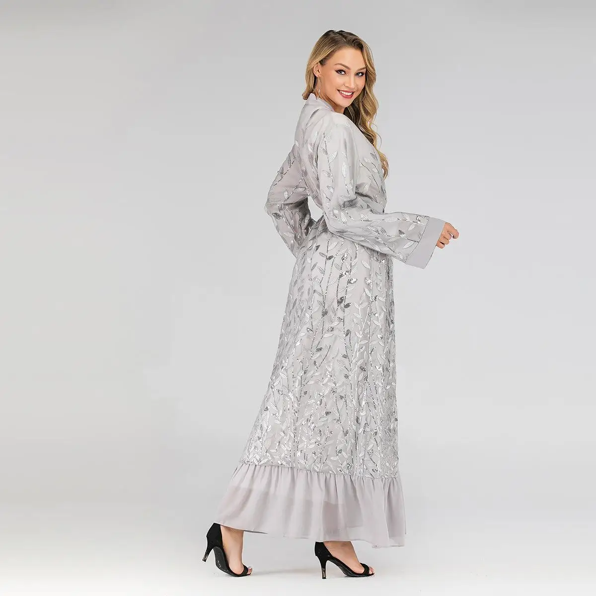 Дубай кружева abaya открытый кафтан вышивка длинный кардиган платье мусульманские женщины jilbaw халат драпированный дизайн лоскутное Арабский исламский