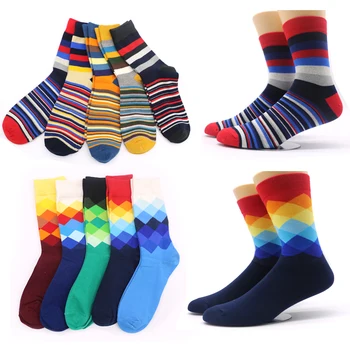 

5Pairs Autumn Winter Men Socks Colorful Striped Classic Hip Hop Socks Man Calcetines Hombre Meias Harajuku Crew Socks Males