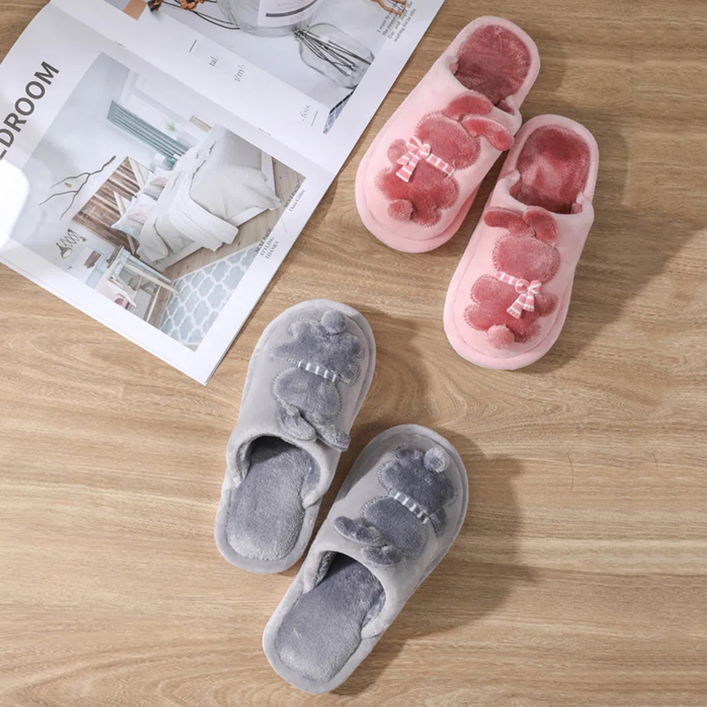 Теплые Нескользящие домашние тапочки из флока с милым кроликом для малышей и детей постарше; мягкая детская обувь; Pantuflas Sapato Infantil