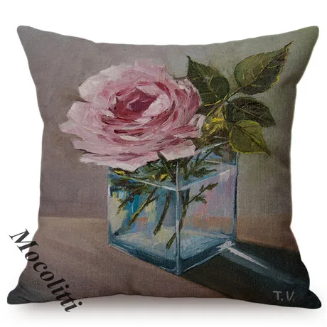 Nordic Vintage Luxury Art Decorative Cushion Cover Euro Floral Vase Violet Red Flowers Exotic Home Decor Sofa Chair Pillow Cover M125-4