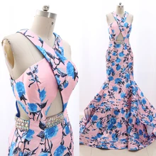 MACloth Розовый Русалка Холтер длиной до пола Длинные хрустальные атласные Выпускные платья платье M 268320 распродажа