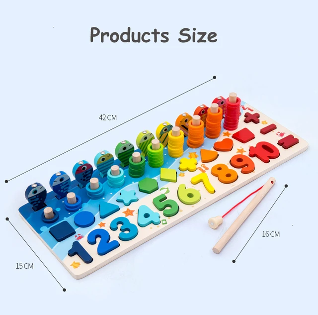 Baby Montessori Jigsaw Puzzle Wooden Toys Educational 4 in 1 Digital Shape Cognition Fishing Math Toys for Children Gifts 6