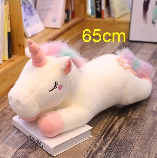 65cm lying white 100 см, большой размер, Kawaii, единорог, плюшевые игрушки, 3 вида стилей, чучело, единорог, лошадка с куклой, подушка, мягкие детские подарки, домашний декор - Цвет: 65cm lying white